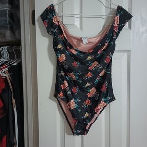 Muse Black Floral One-Piece Swimsuit with Pink Lining